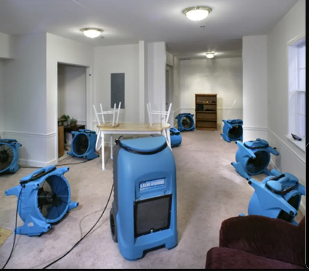 Air movers and dehumidifier setup for Water Extraction & Removal in Sandston